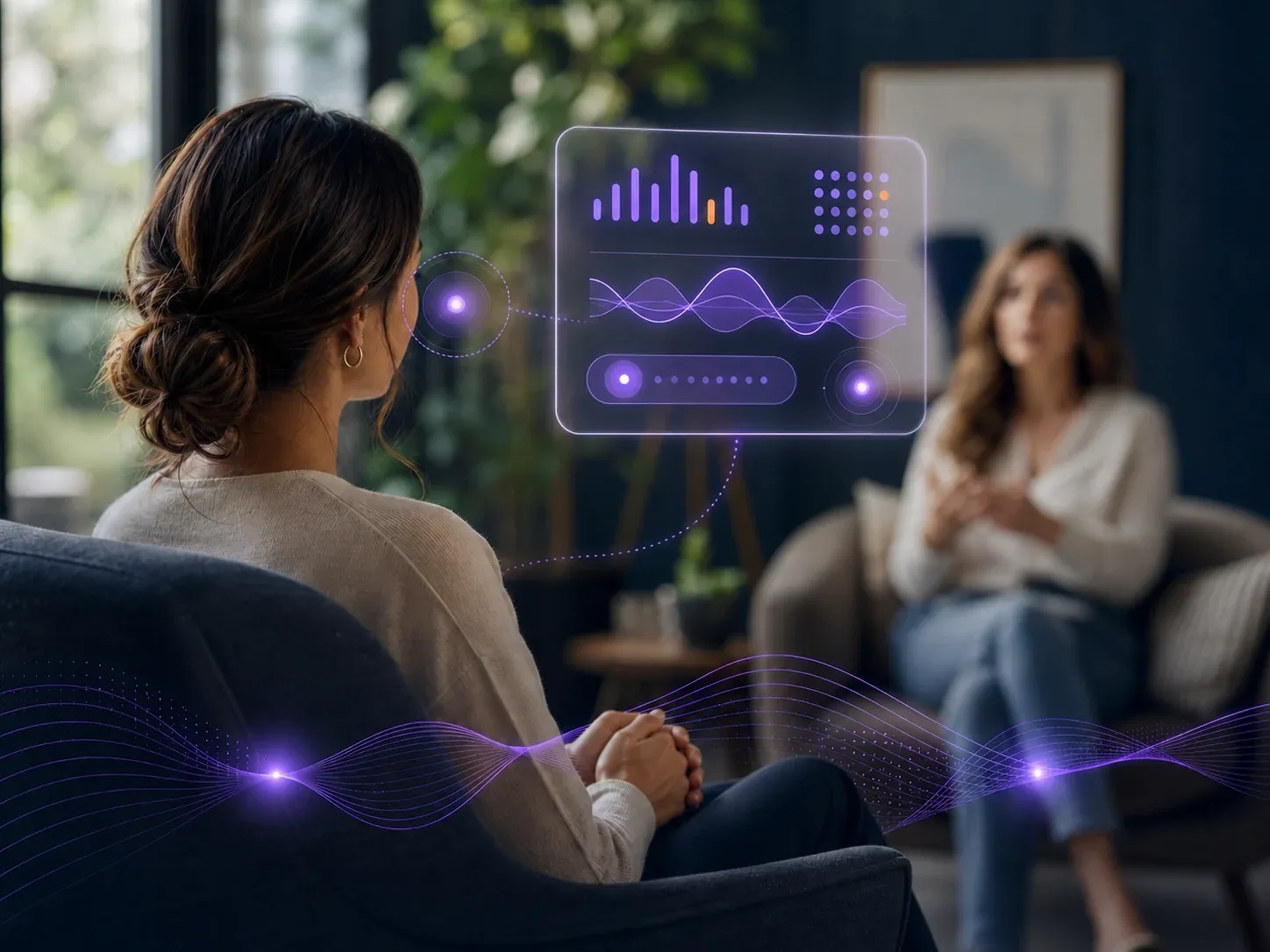 Emosapien visualizing emotional patterns and voice analysis in real time during a therapy session