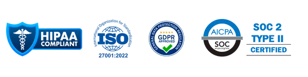 ISO 27001, SOC 2 Type II, HIPAA, and GDPR compliance badges
